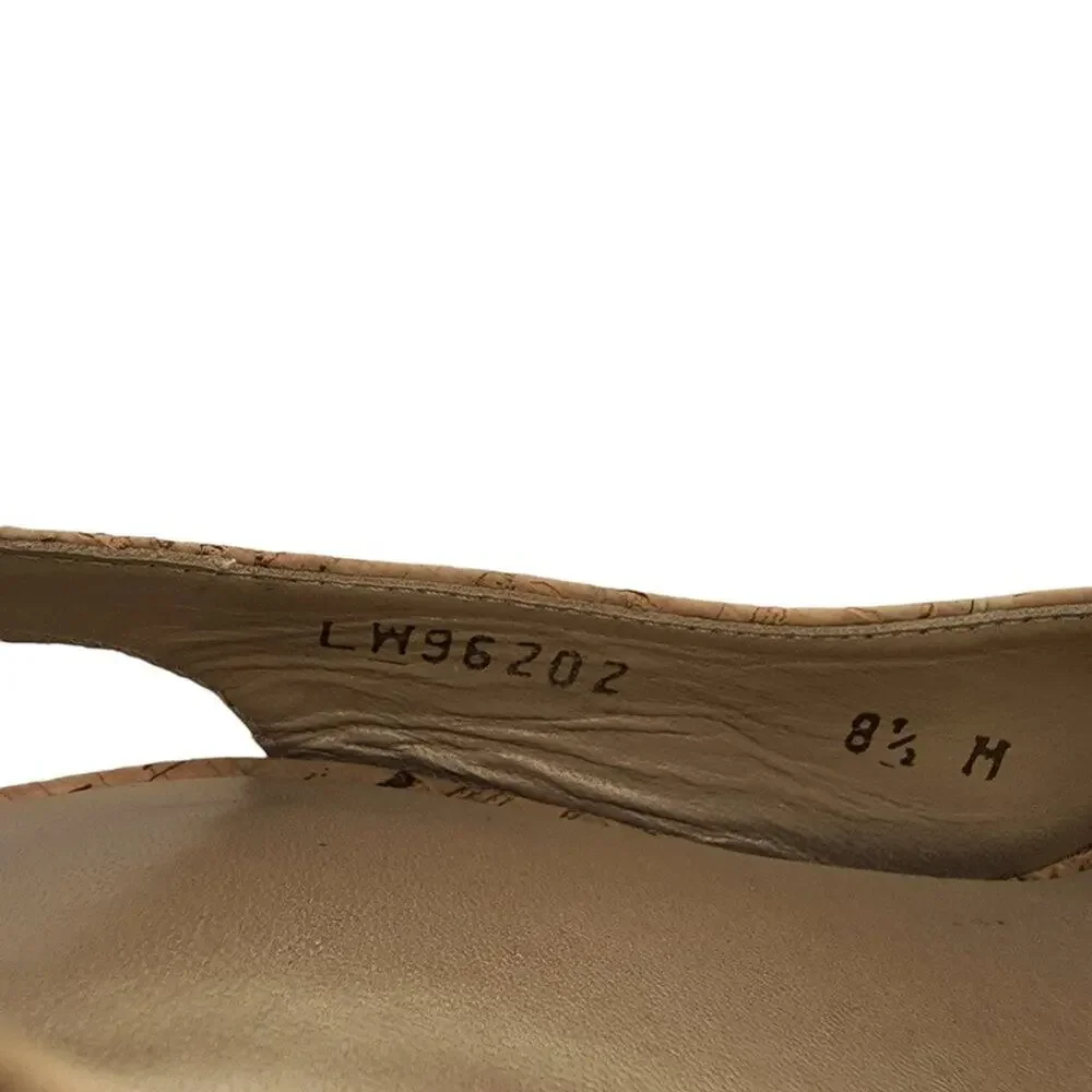Stuart Weitzman Cork Leather Ankle Strap Slingback Platform Heel Size 8.5M